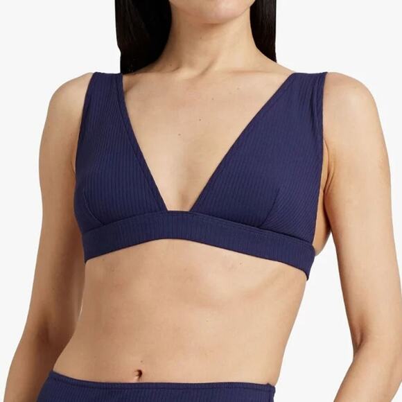 Zimmermann Ribbed Triangle Bikini Top Navy Blue Wide Strap - Picture 1 of 10